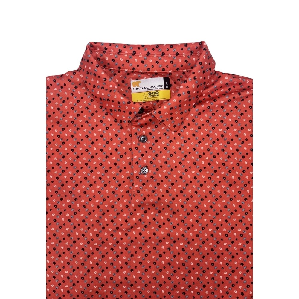 Nicklaus‎ Mens Golf Polo Shirt Coral Floral Pattern Large Eco Choice Performance - Picture 5 of 9